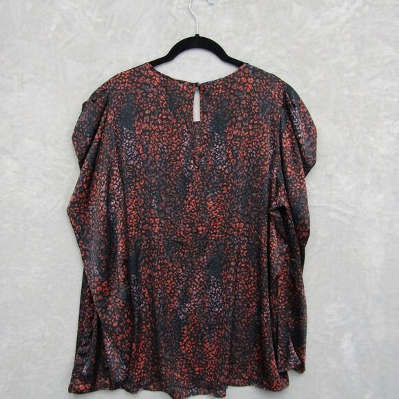 Torrid Top Womens Sz 0 XL Satin Animal Print Blouse Black Multicolor Puff Sleeve - Picture 11 of 14